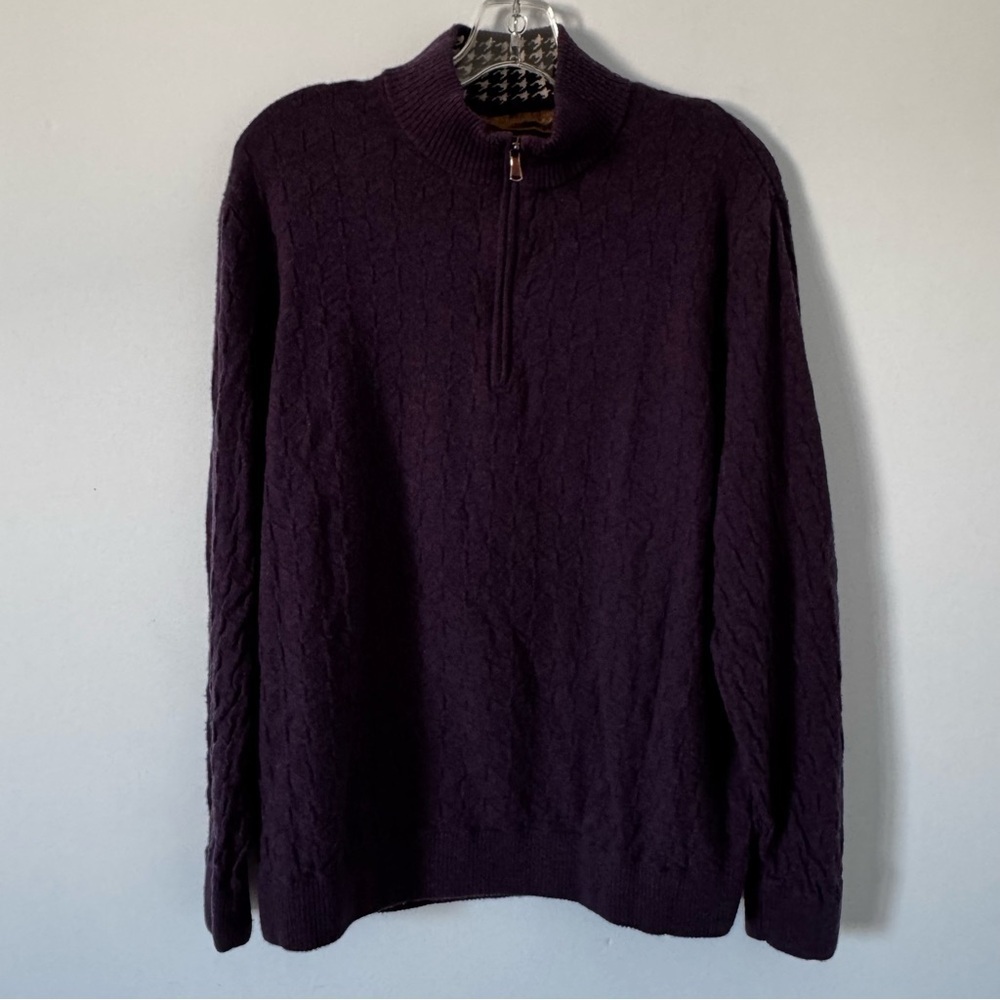 Robert Graham 100% Wool Quarter-Zip Sweater XL Classic Fit Purple